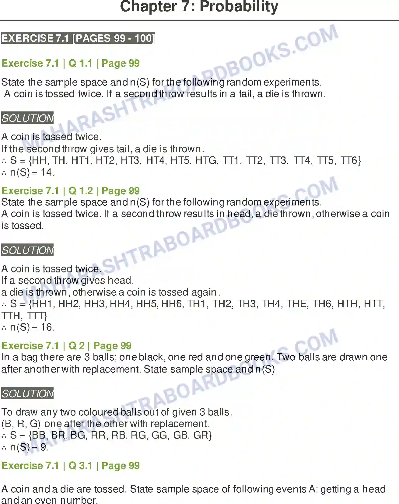 Maharashtra Board Solution class-11 Mathematics+&+Statistics+-+2 Probability Image 1