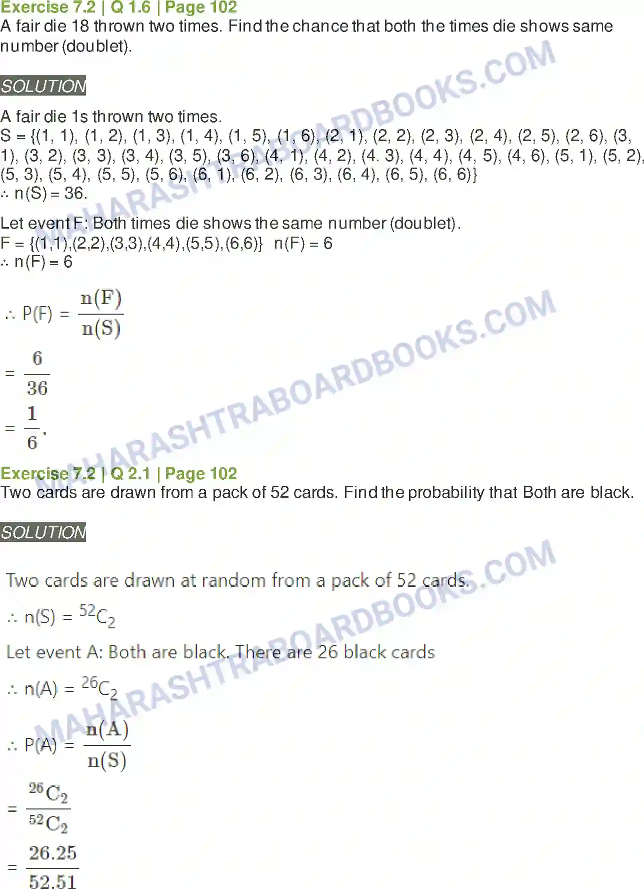 Maharashtra Board Solution class-11 Mathematics+&+Statistics+-+2 Probability Image 10