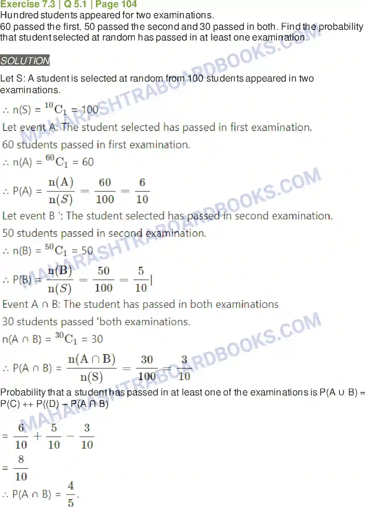 Maharashtra Board Solution class-11 Mathematics+&+Statistics+-+2 Probability Image 34