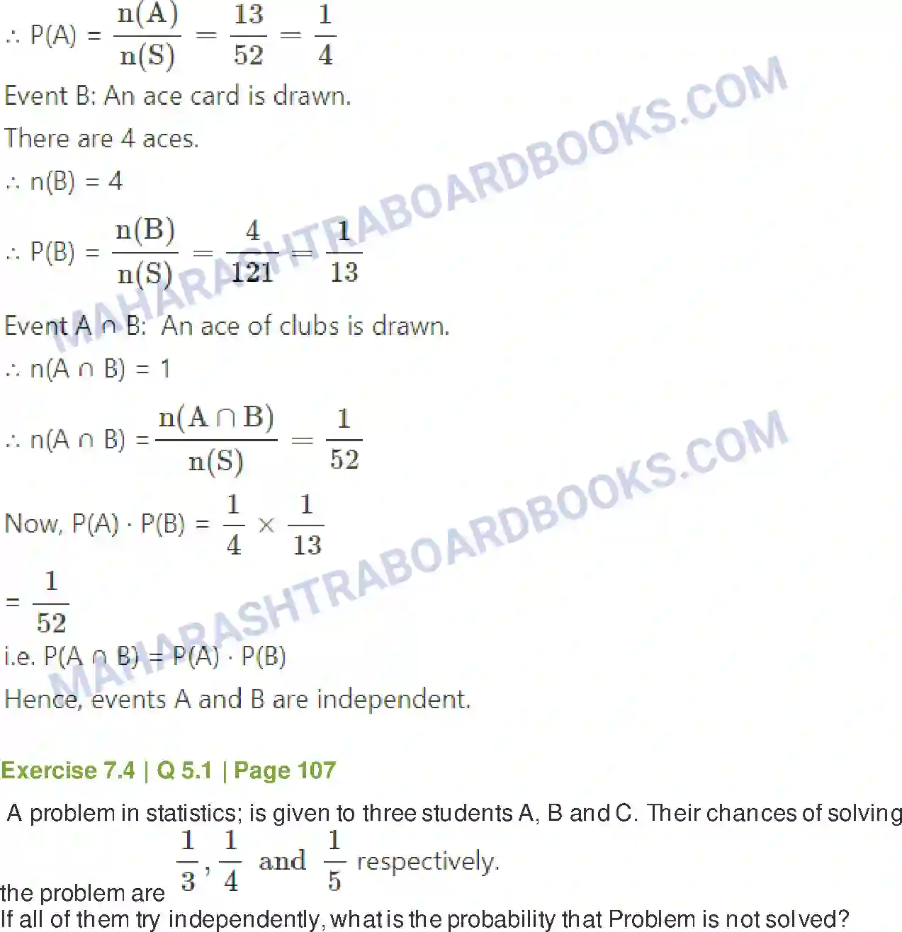 Maharashtra Board Solution class-11 Mathematics+&+Statistics+-+2 Probability Image 46