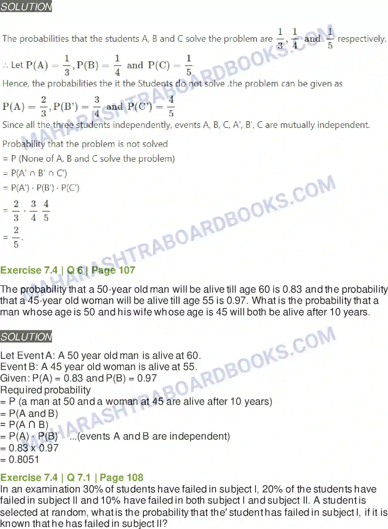 Maharashtra Board Solution class-11 Mathematics+&+Statistics+-+2 Probability Image 48