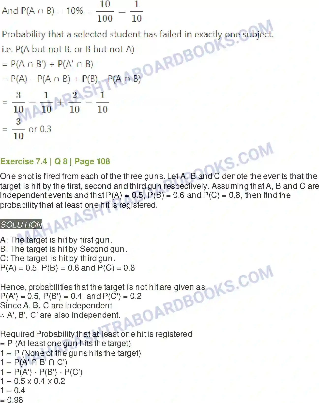 Maharashtra Board Solution class-11 Mathematics+&+Statistics+-+2 Probability Image 51