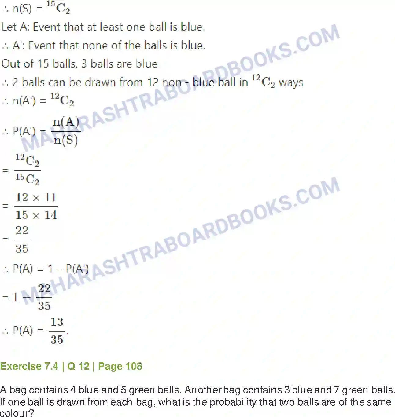 Maharashtra Board Solution class-11 Mathematics+&+Statistics+-+2 Probability Image 55