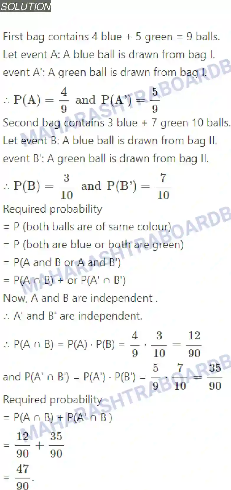 Maharashtra Board Solution class-11 Mathematics+&+Statistics+-+2 Probability Image 56