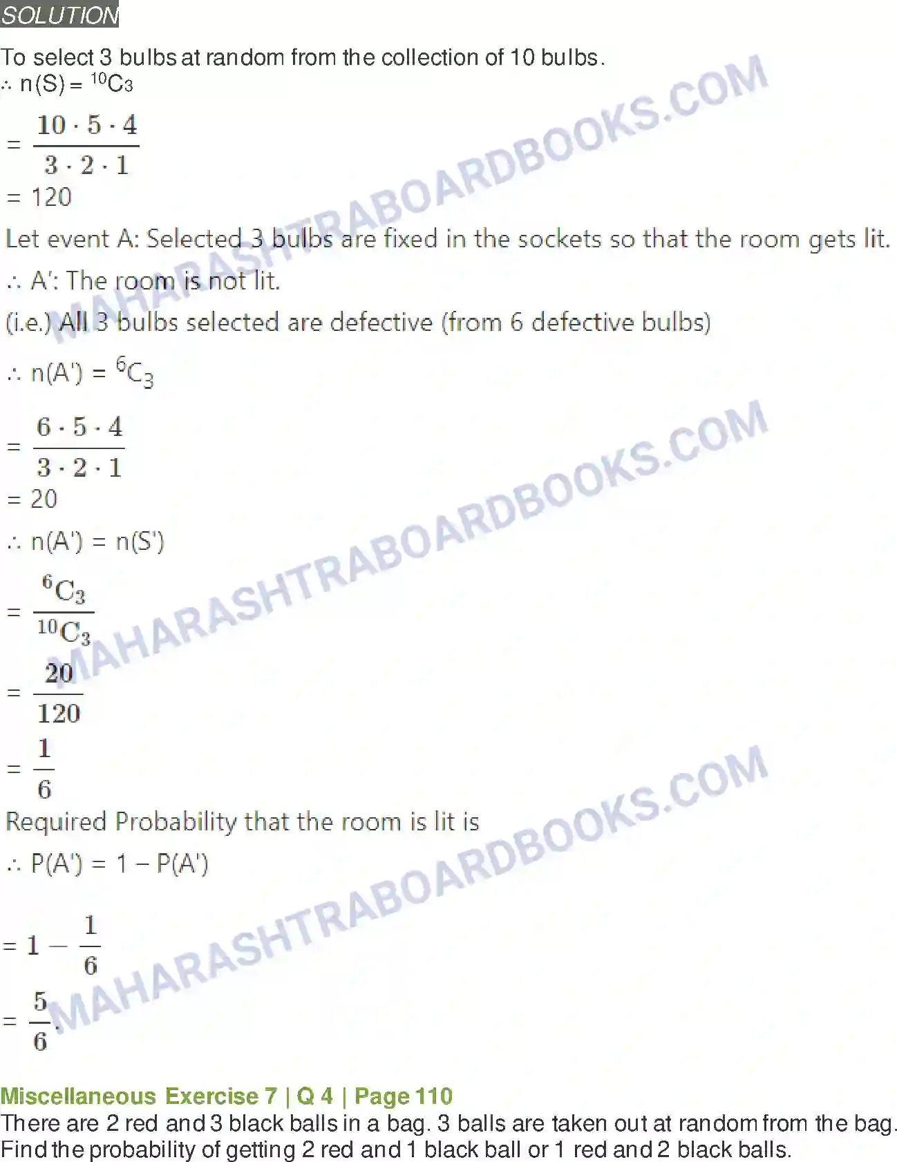 Maharashtra Board Solution class-11 Mathematics+&+Statistics+-+2 Probability Image 59