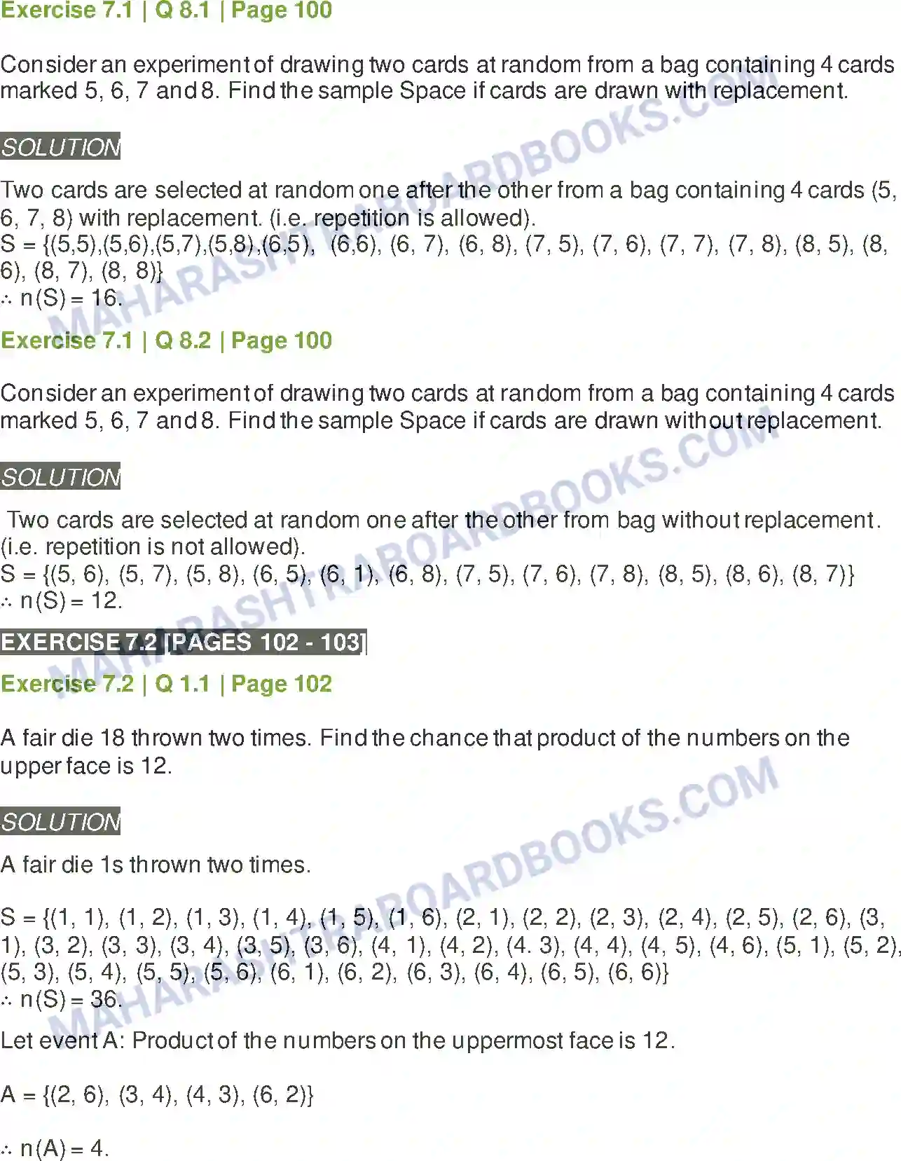 Maharashtra Board Solution class-11 Mathematics+&+Statistics+-+2 Probability Image 6