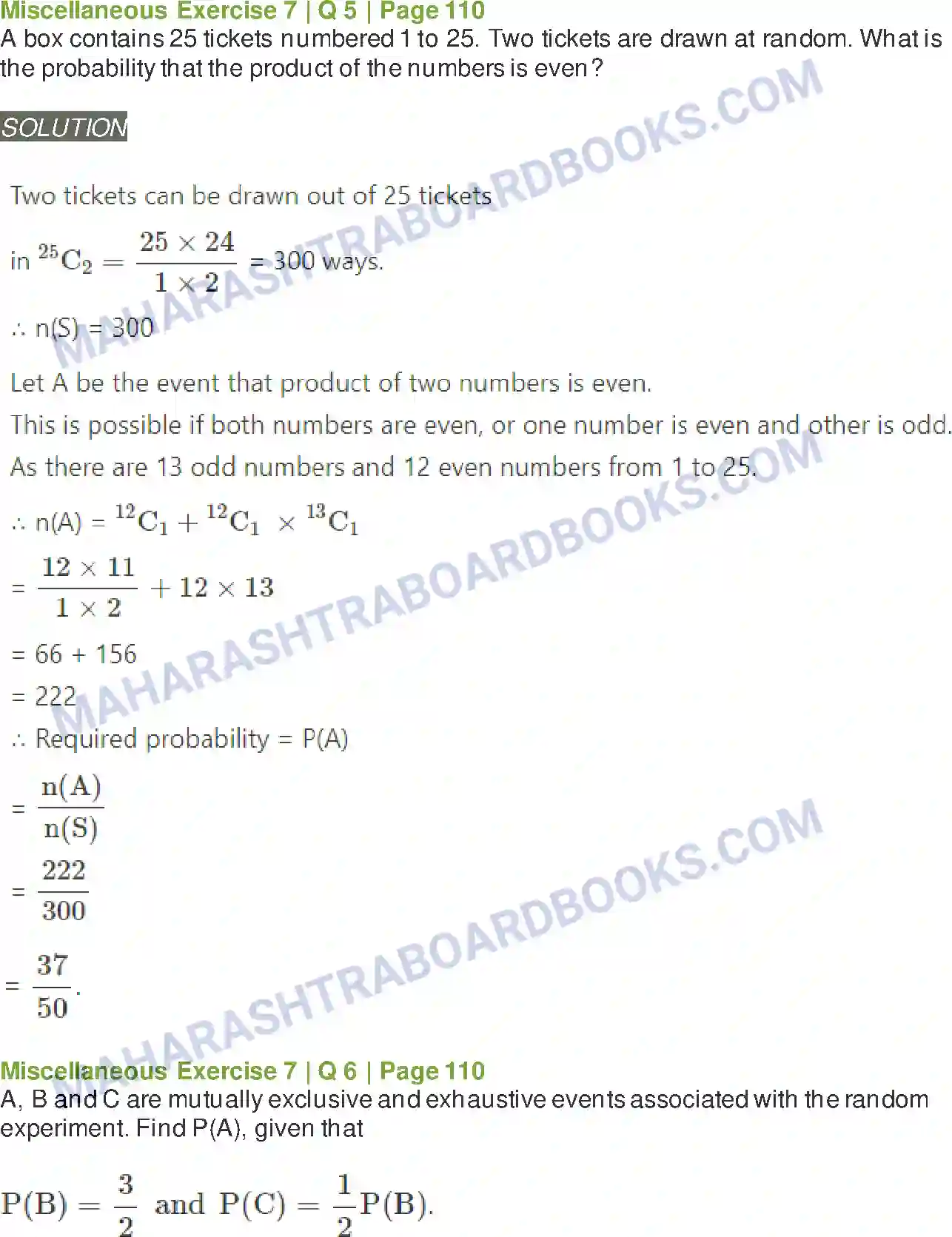 Maharashtra Board Solution class-11 Mathematics+&+Statistics+-+2 Probability Image 61