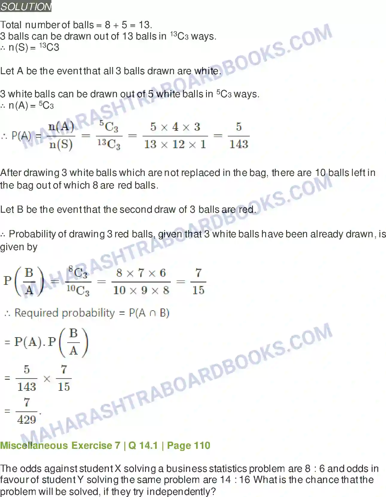 Maharashtra Board Solution class-11 Mathematics+&+Statistics+-+2 Probability Image 69