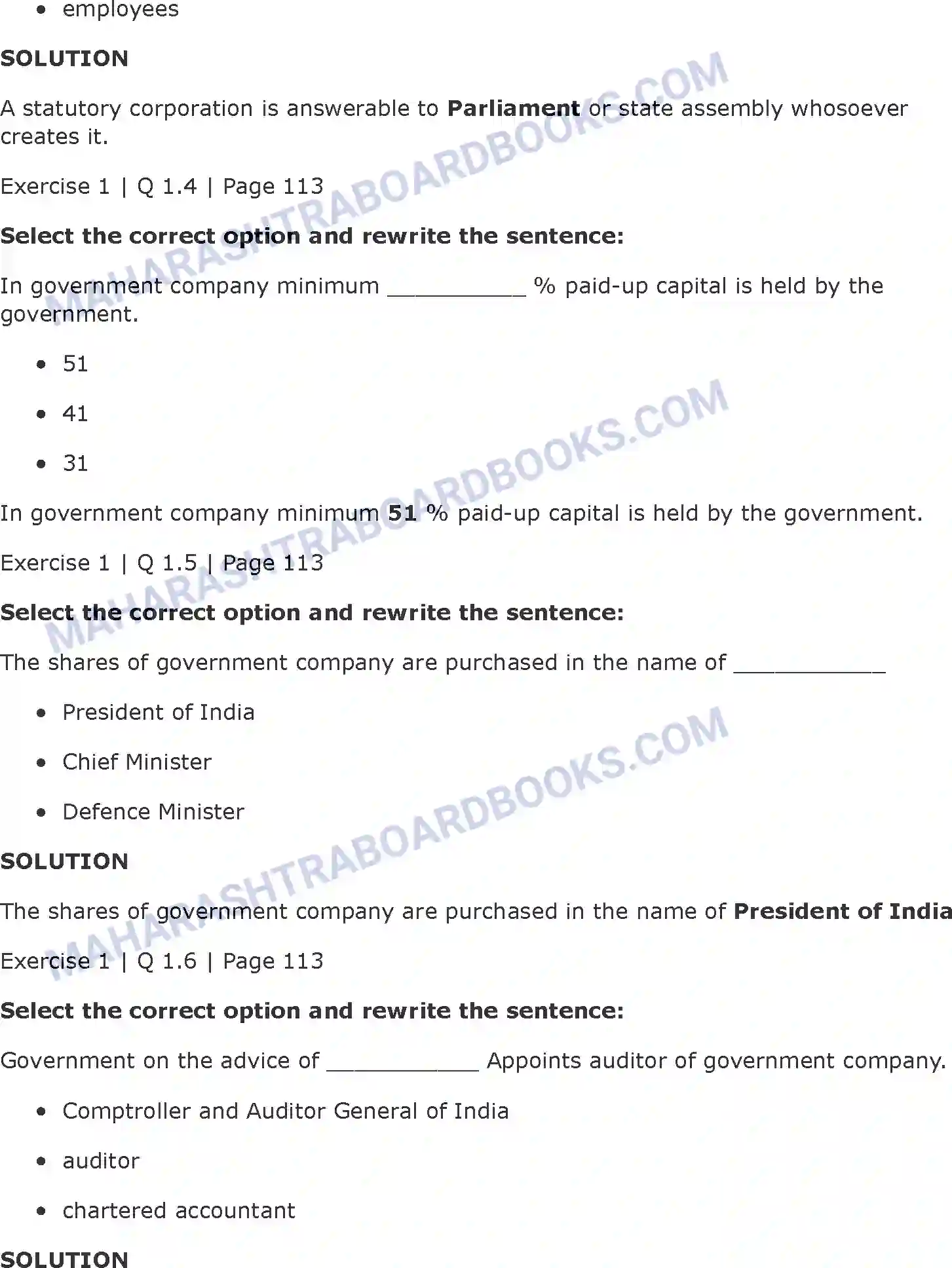 Maharashtra Board Solution class-11 Organisation+of+Commerce+and+Management+(OC) Forms of Business Organisation - 2 Image 2
