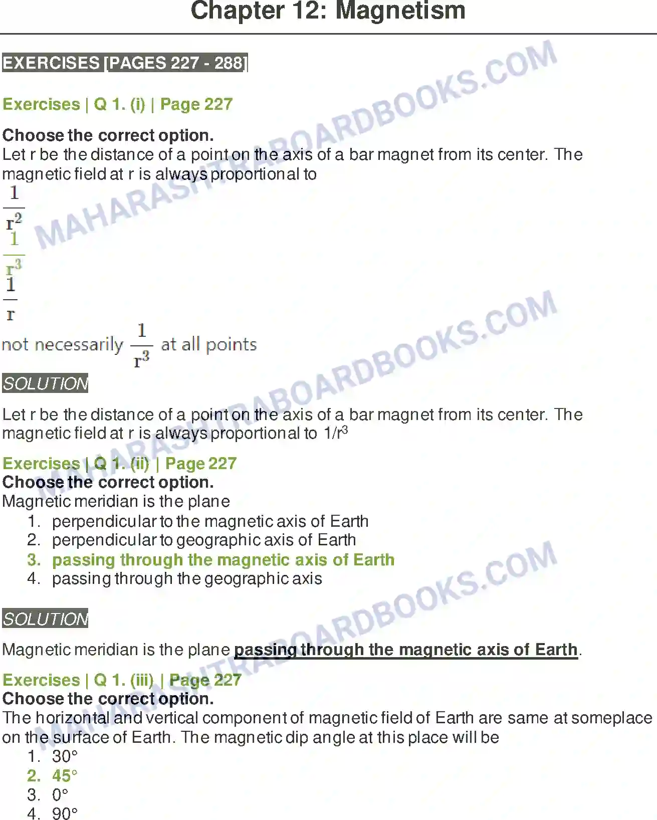 Maharashtra Board Solution Class-11 Physics Magnetism Image 1