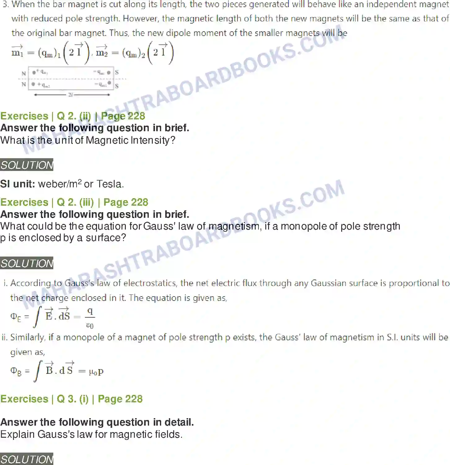 Maharashtra Board Solution Class-11 Physics Magnetism Image 4