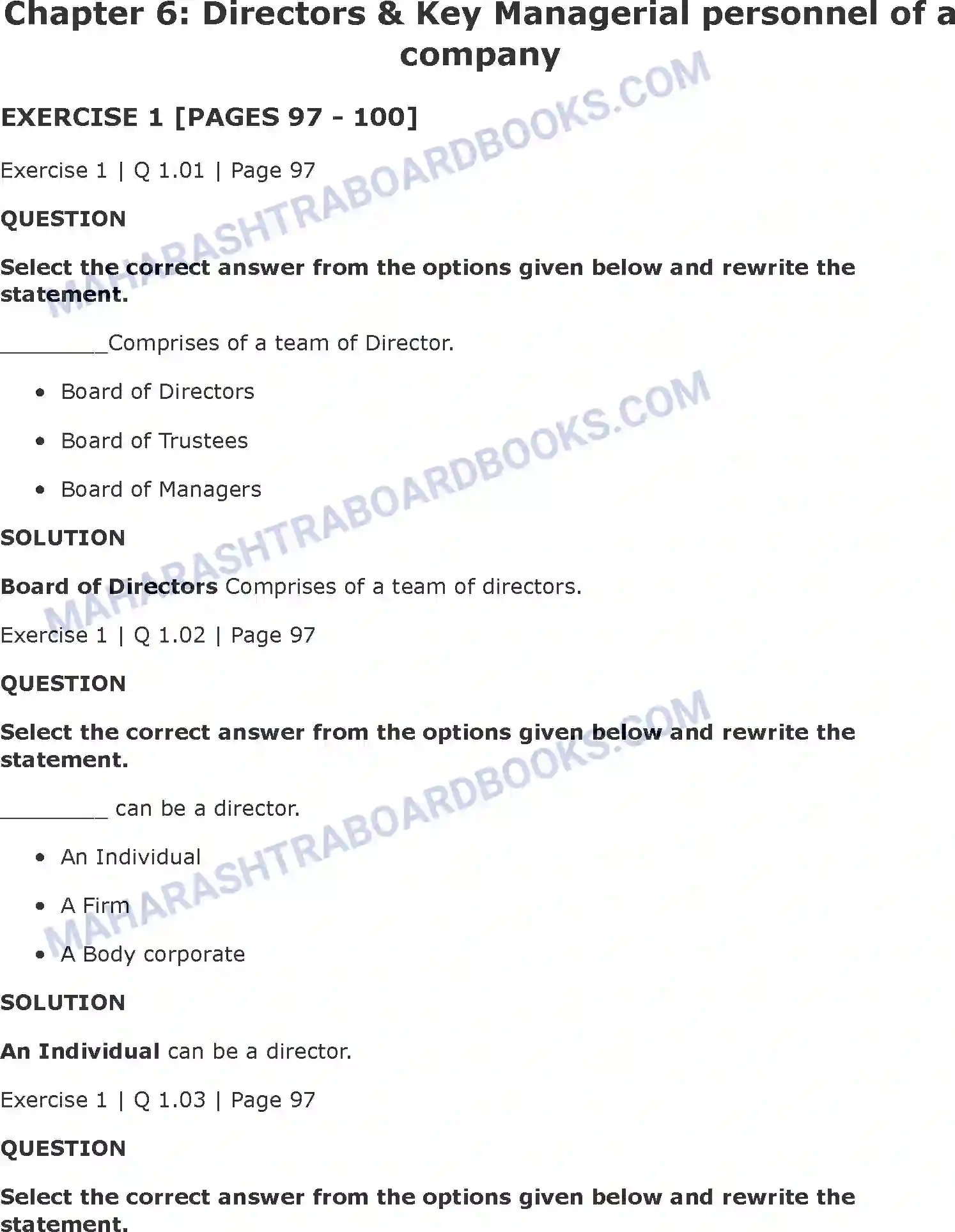 Maharashtra Board Solution Class-11 Secretarial+Practice Directors & Key Managerial Personnel of a Company Image 1