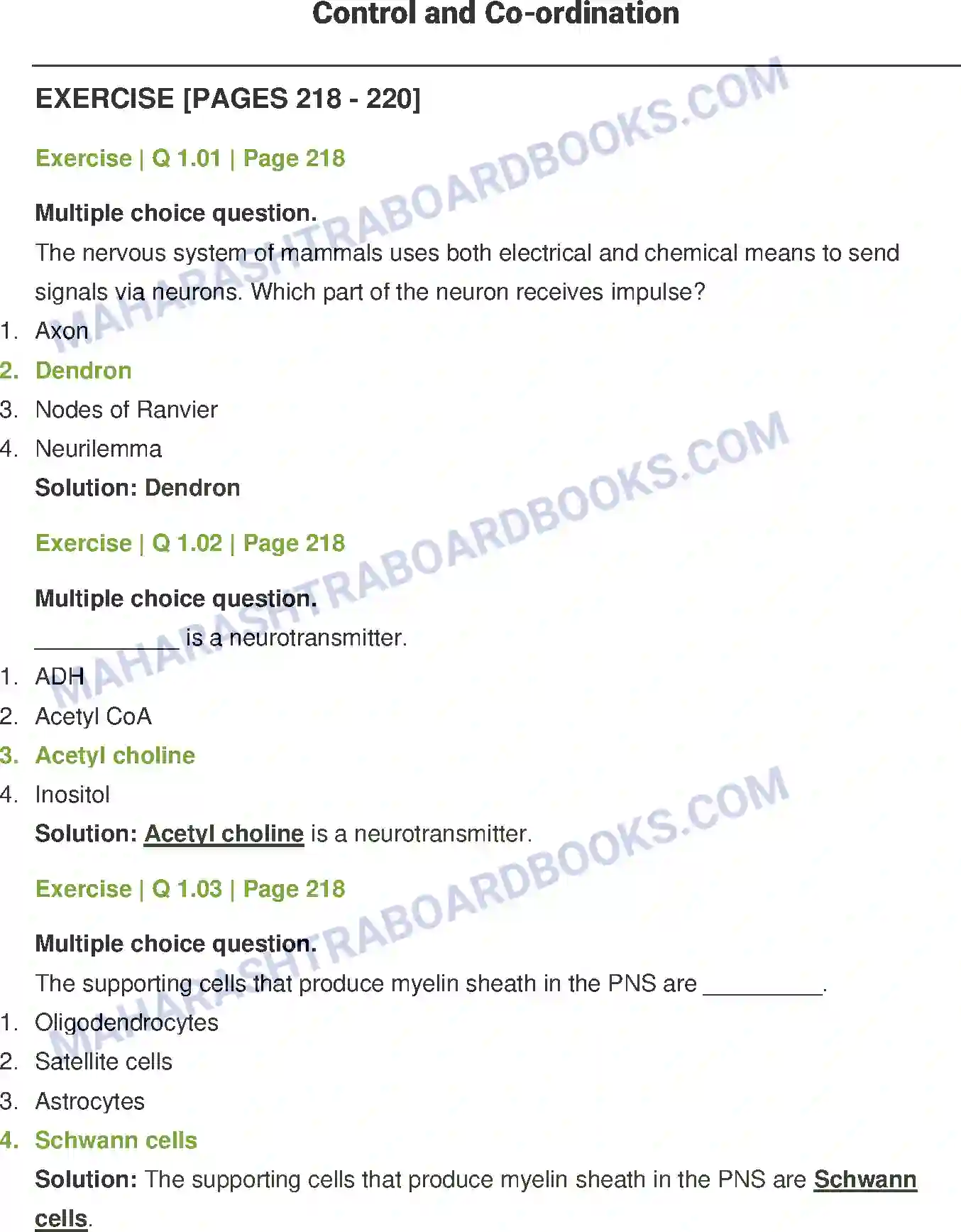 Maharashtra Board Solution Class-12 Biology Control and Co-ordination Image 1