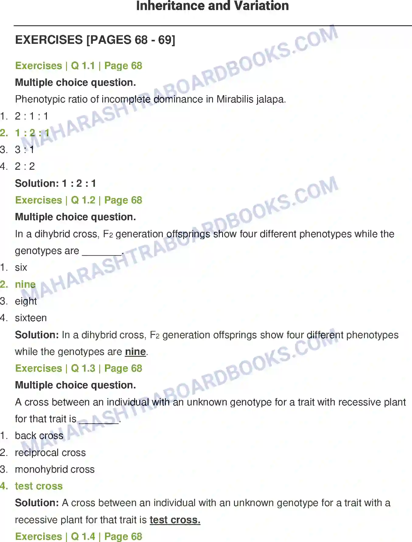 Maharashtra Board Solution Class-12 Biology Inheritance and Variation Image 1