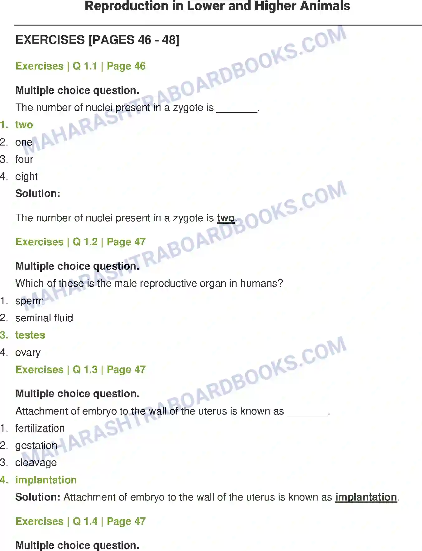 Maharashtra Board Solution Class-12 Biology Reproduction in Lower and Higher Animals Image 1