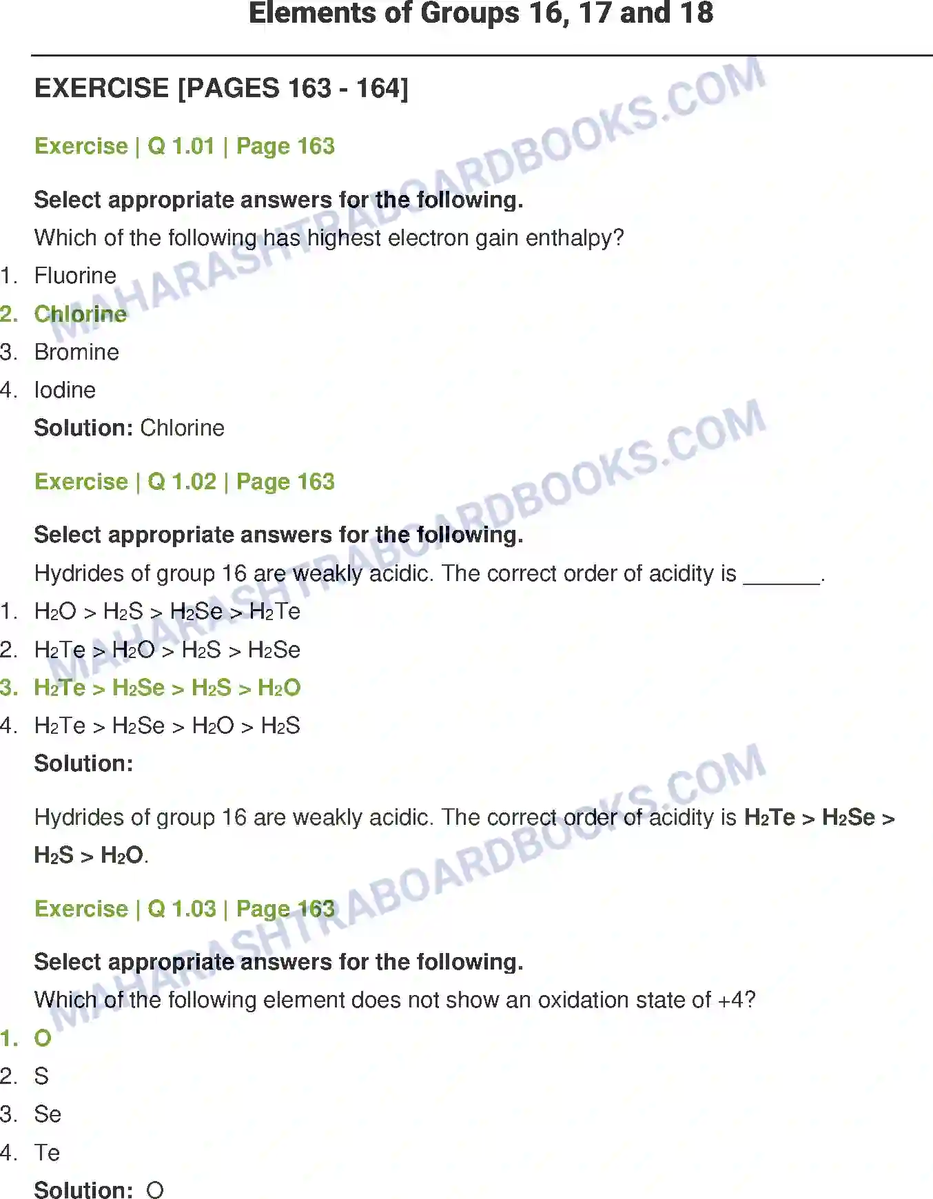 Maharashtra Board Solution class-12 Chemistry Elements of Groups 16, 17 and 18 Image 1