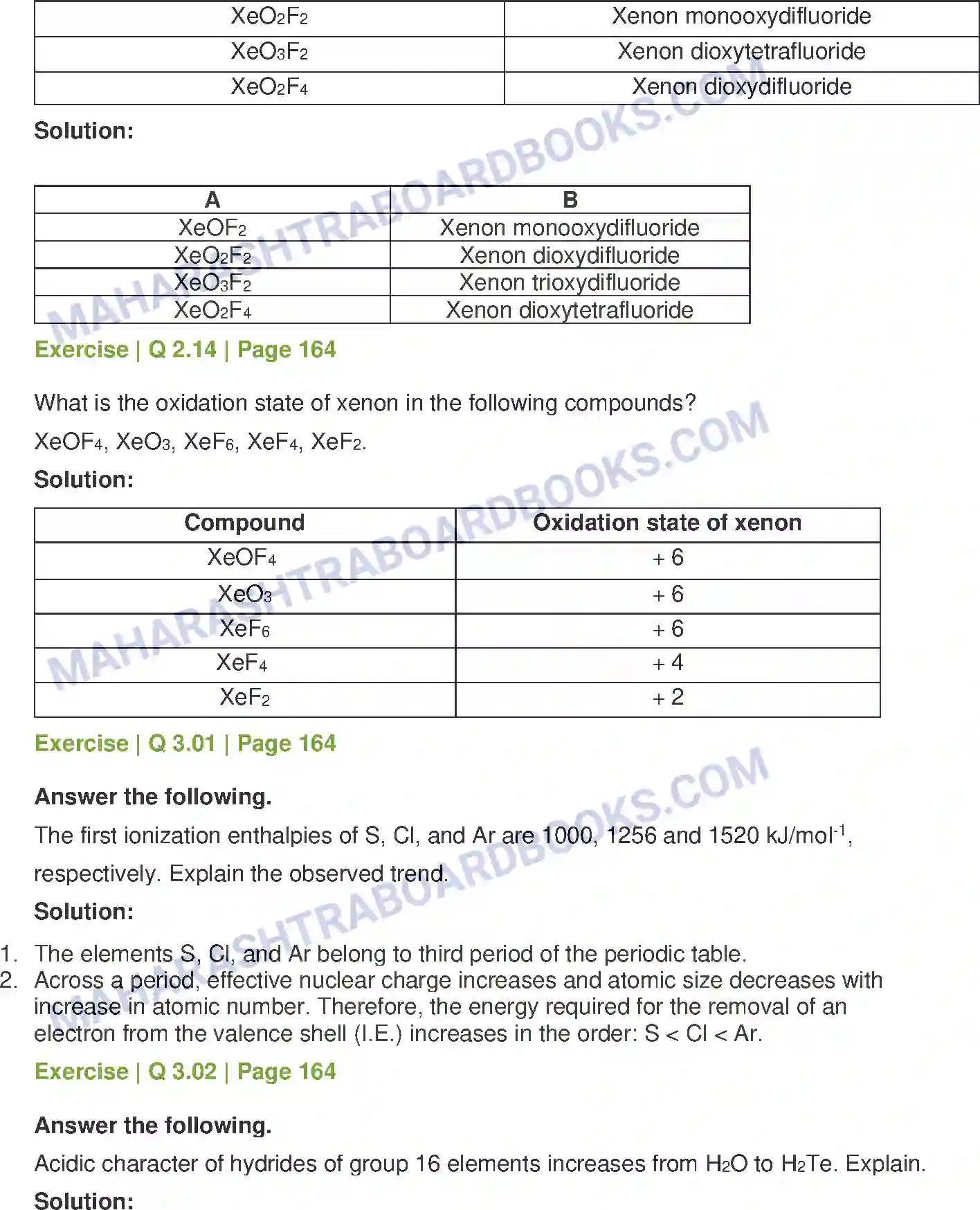 Maharashtra Board Solution class-12 Chemistry Elements of Groups 16, 17 and 18 Image 10