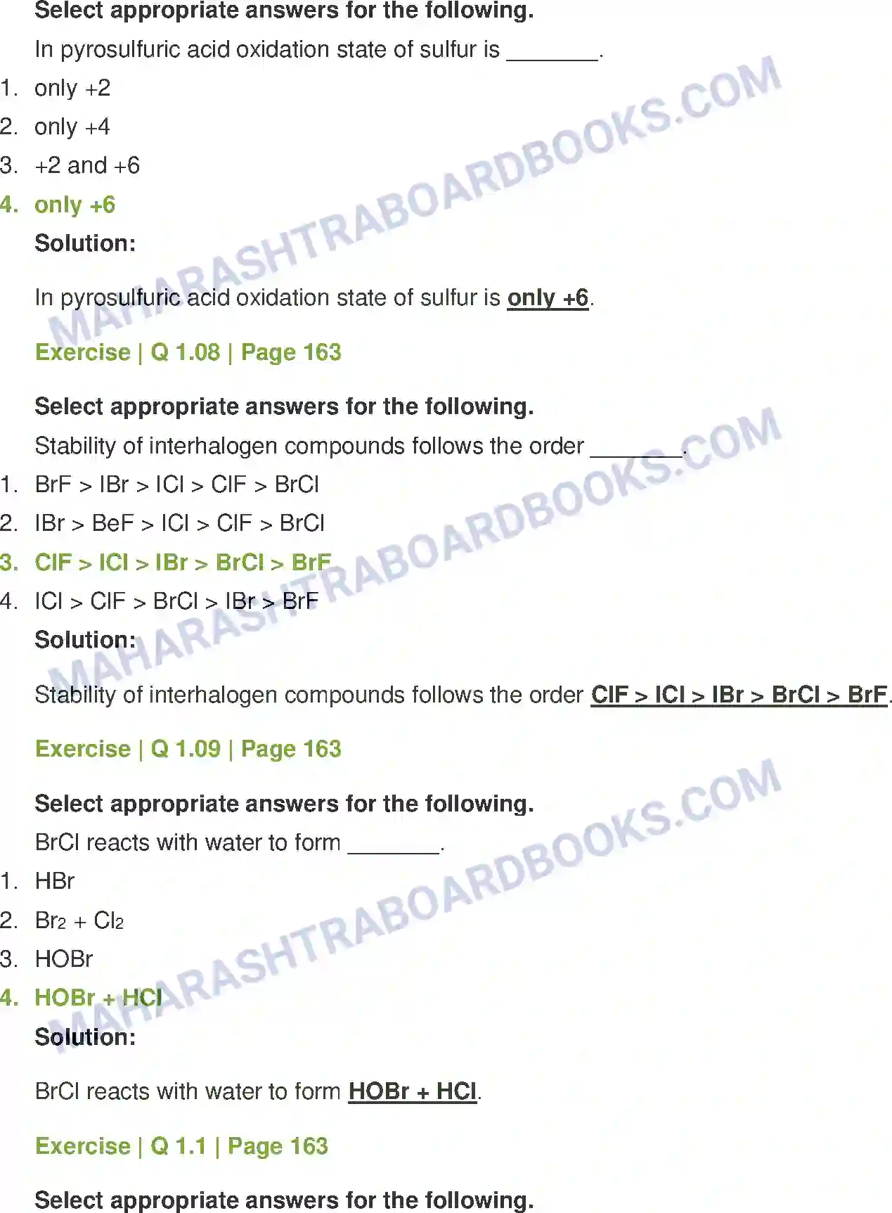 Maharashtra Board Solution class-12 Chemistry Elements of Groups 16, 17 and 18 Image 3