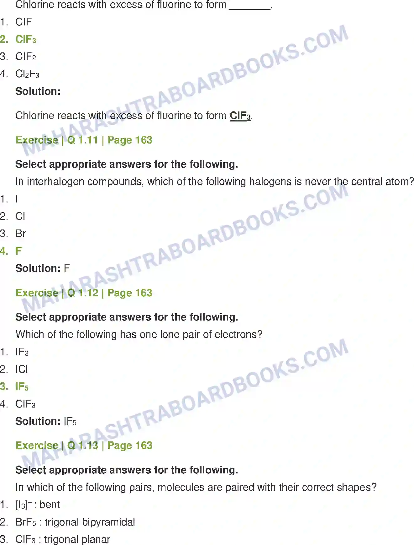 Maharashtra Board Solution class-12 Chemistry Elements of Groups 16, 17 and 18 Image 4