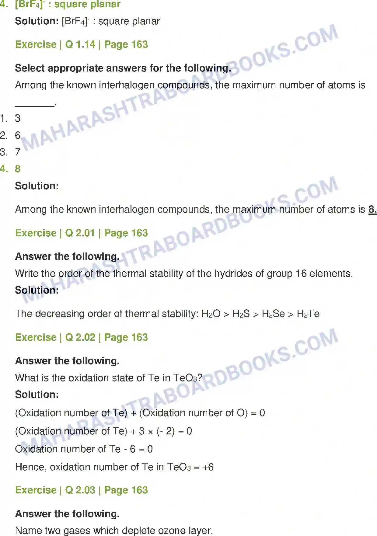 Maharashtra Board Solution class-12 Chemistry Elements of Groups 16, 17 and 18 Image 5