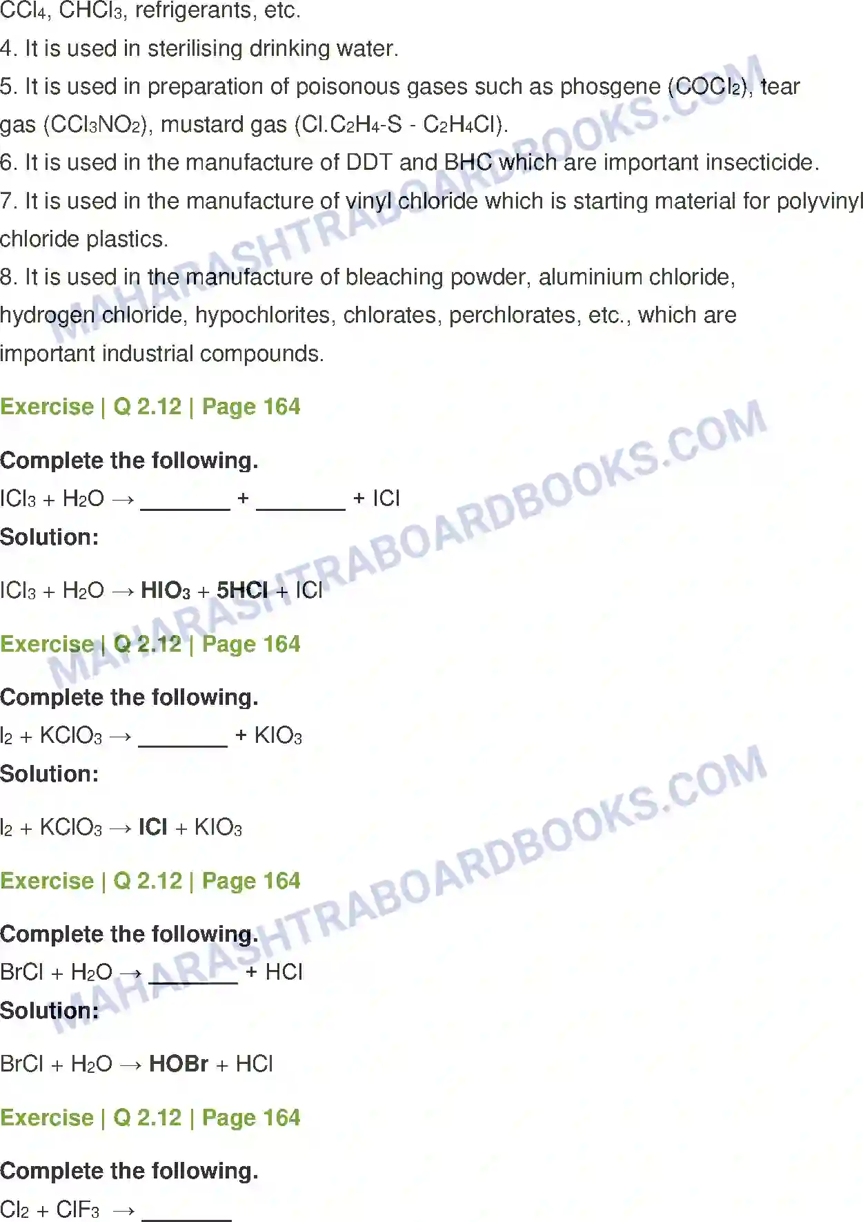 Maharashtra Board Solution class-12 Chemistry Elements of Groups 16, 17 and 18 Image 8