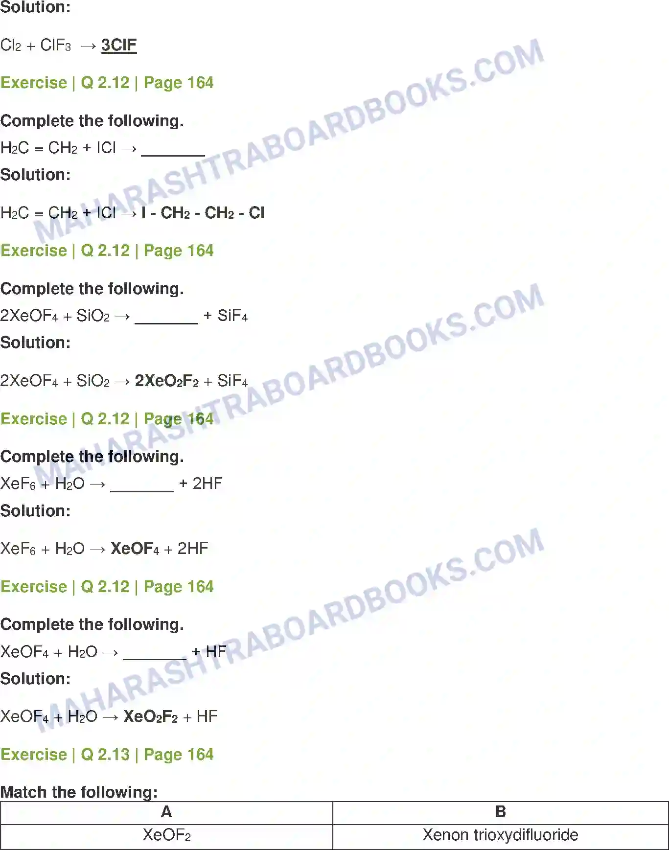 Maharashtra Board Solution class-12 Chemistry Elements of Groups 16, 17 and 18 Image 9