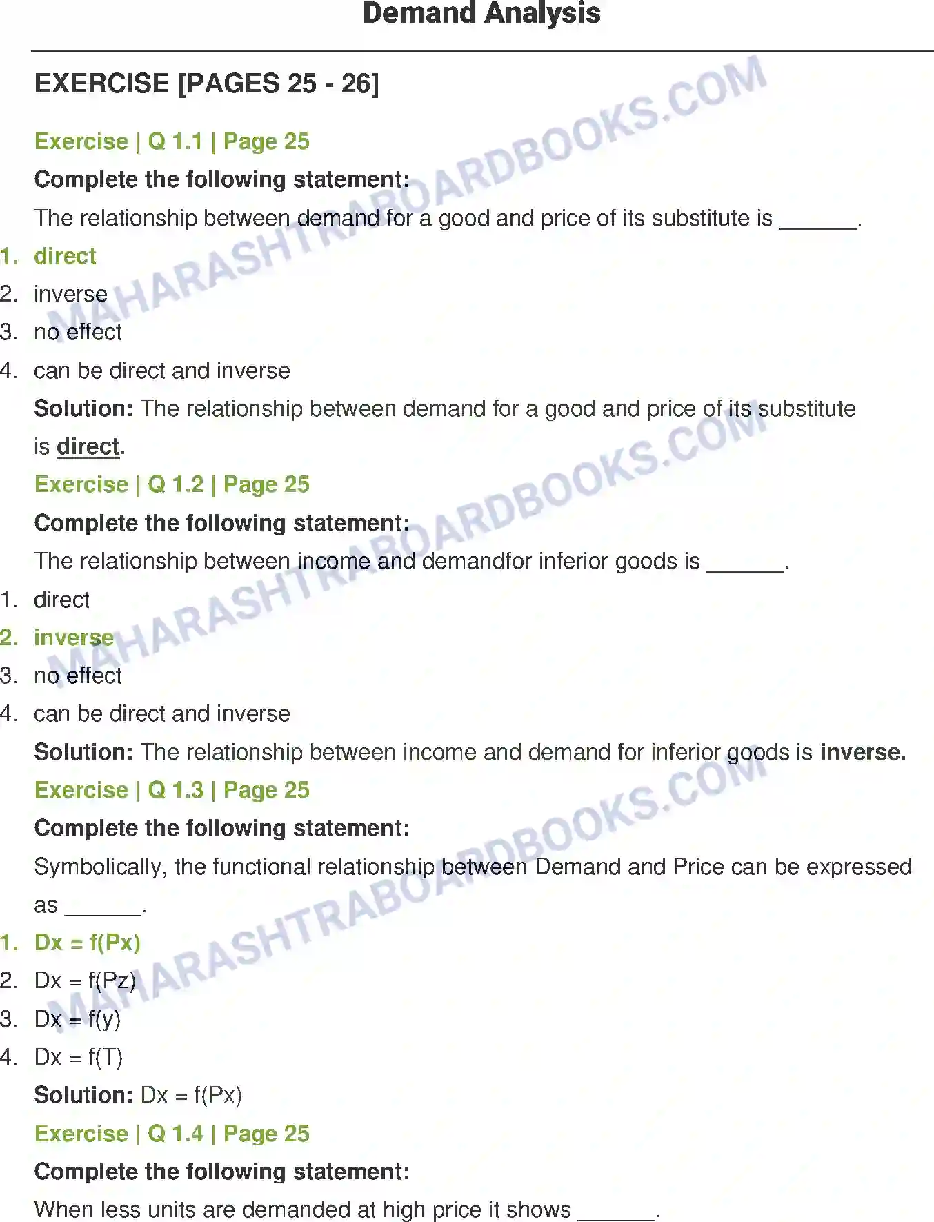 Maharashtra Board Solution class-12 Economics Demand Analysis Image 1