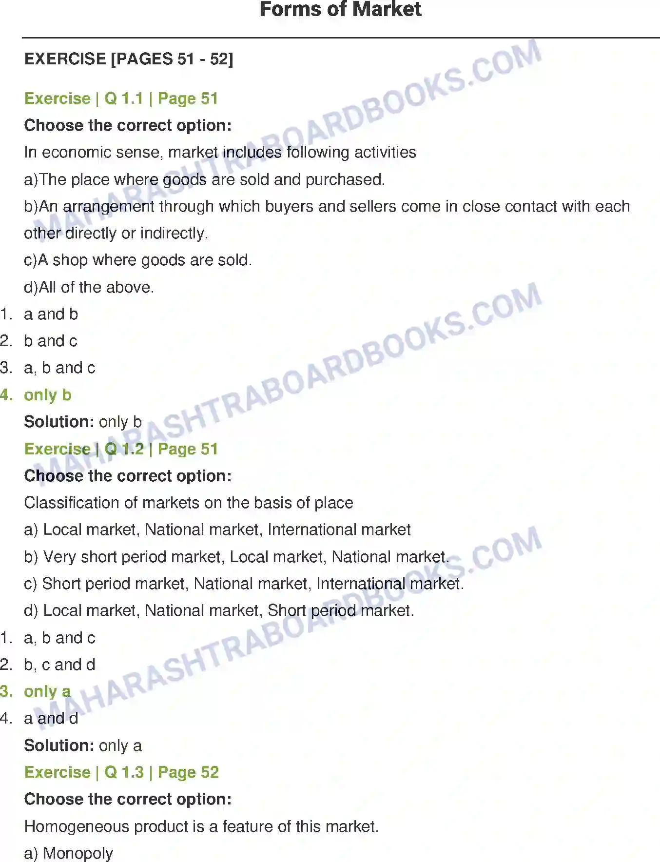 Maharashtra Board Solution Class-12 Economics Forms of Market Image 1