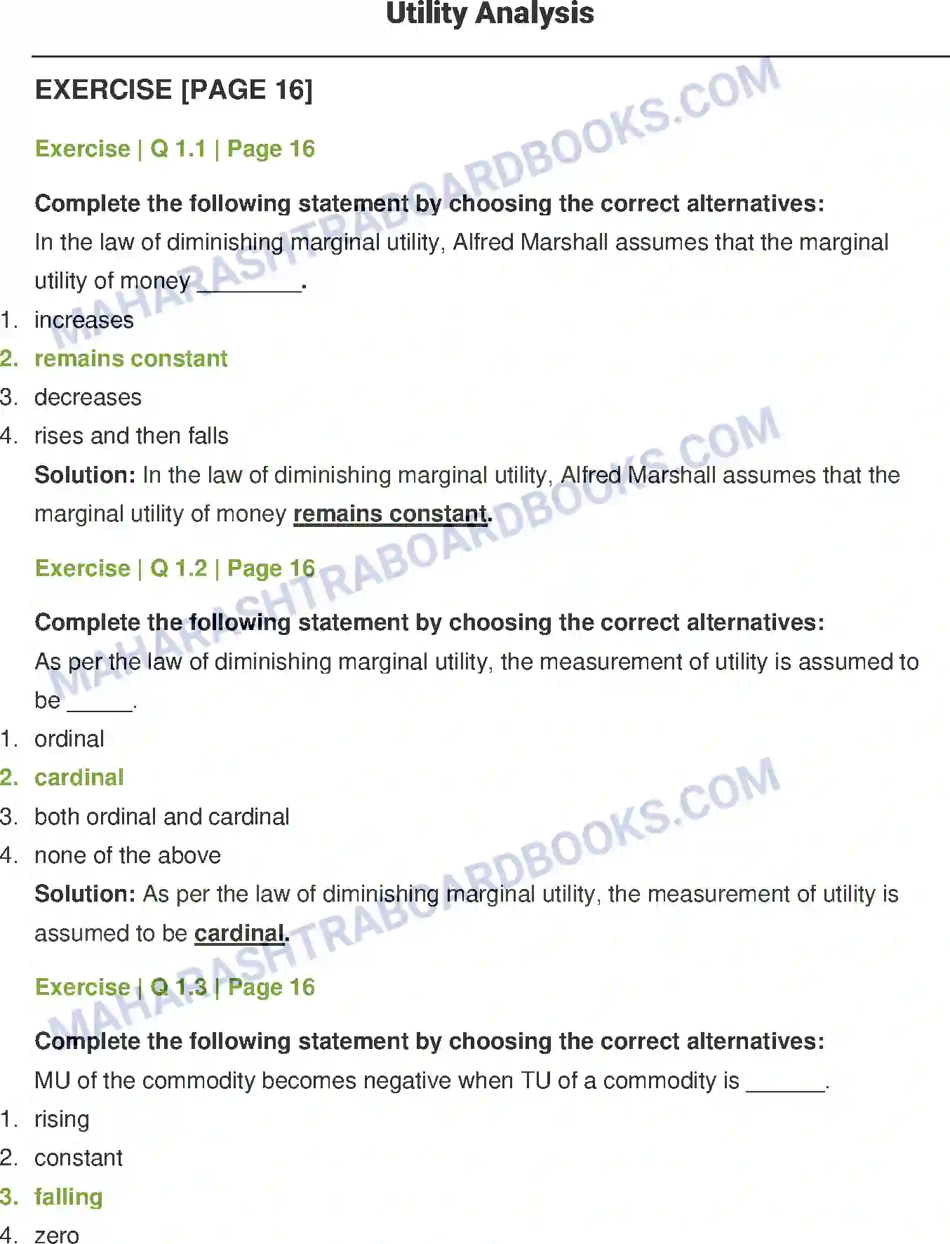 Maharashtra Board Solution class-12 Economics Utility Analysis Image 1