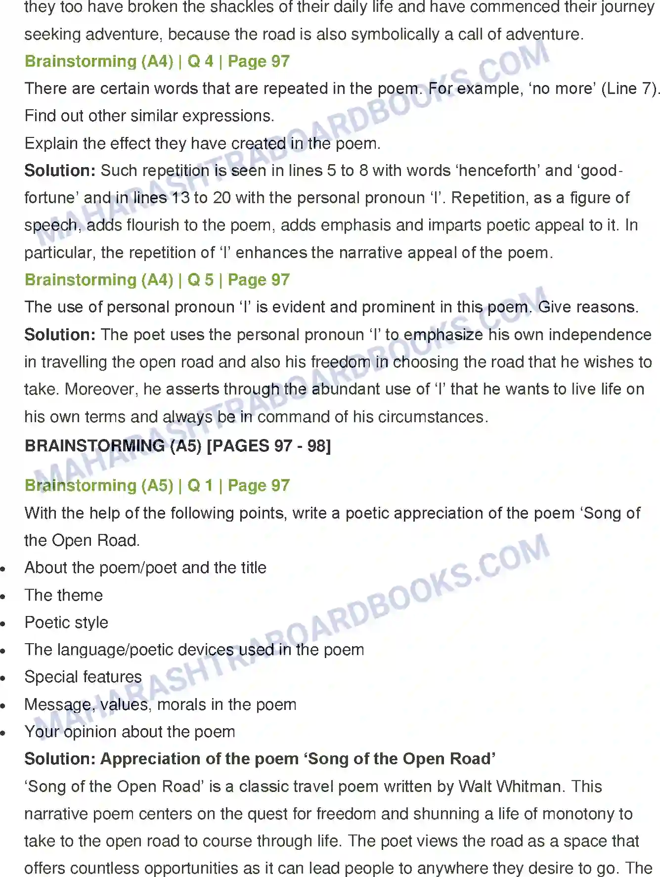 Maharashtra Board Solution Class-12 English Song of the Open Road Image 6