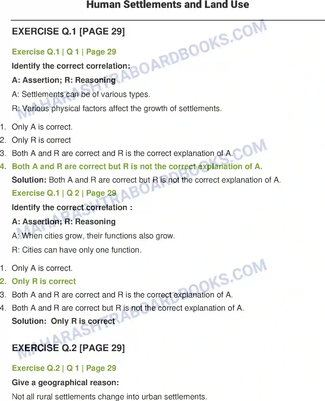 Maharashtra Board Solution class-12 Geography Human Settlements and Land Use Image 1
