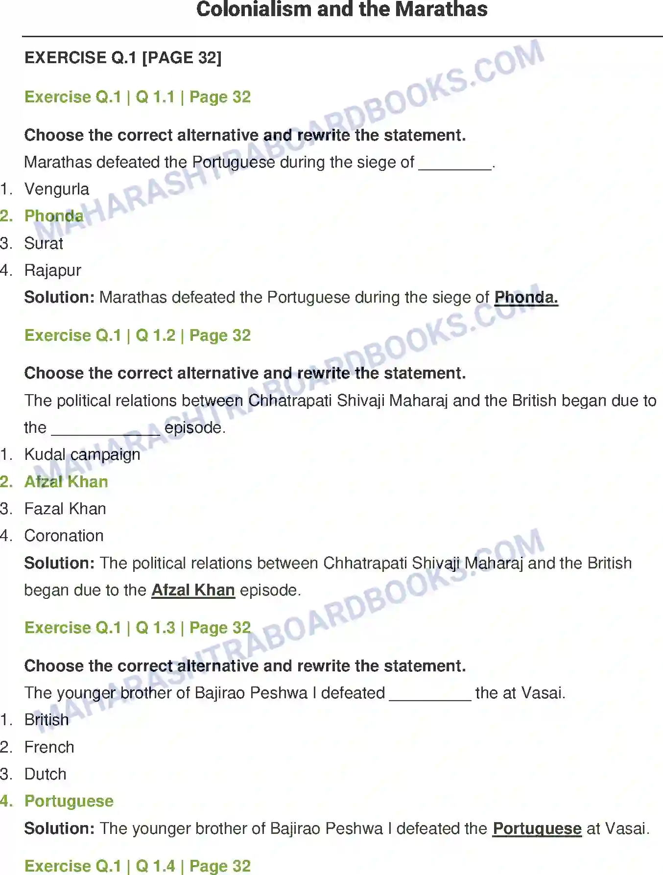 Maharashtra Board Solution Class-12 History Colonialism and the Marathas Image 1