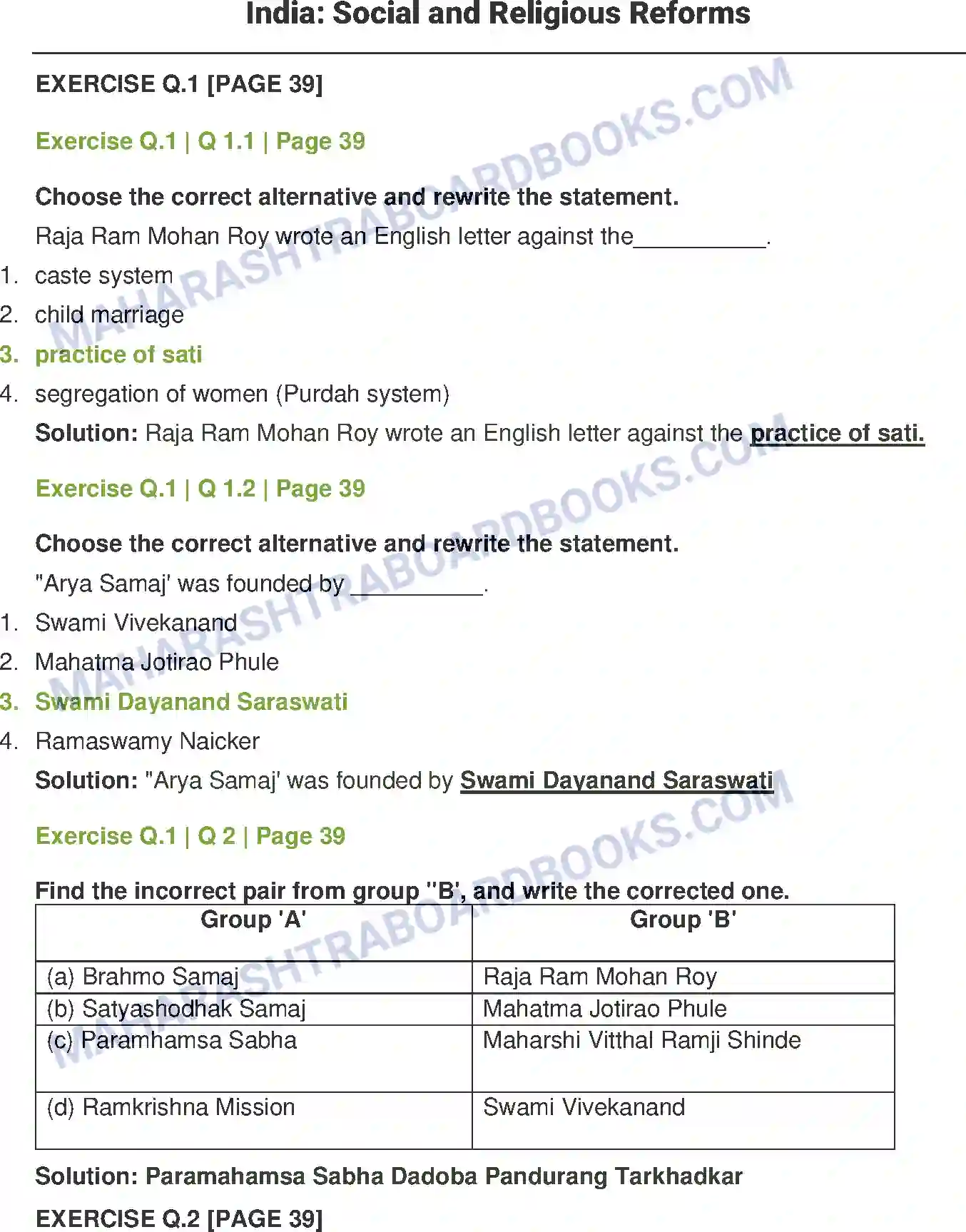 Maharashtra Board Solution Class-12 History India Social and Religious Reforms Image 1