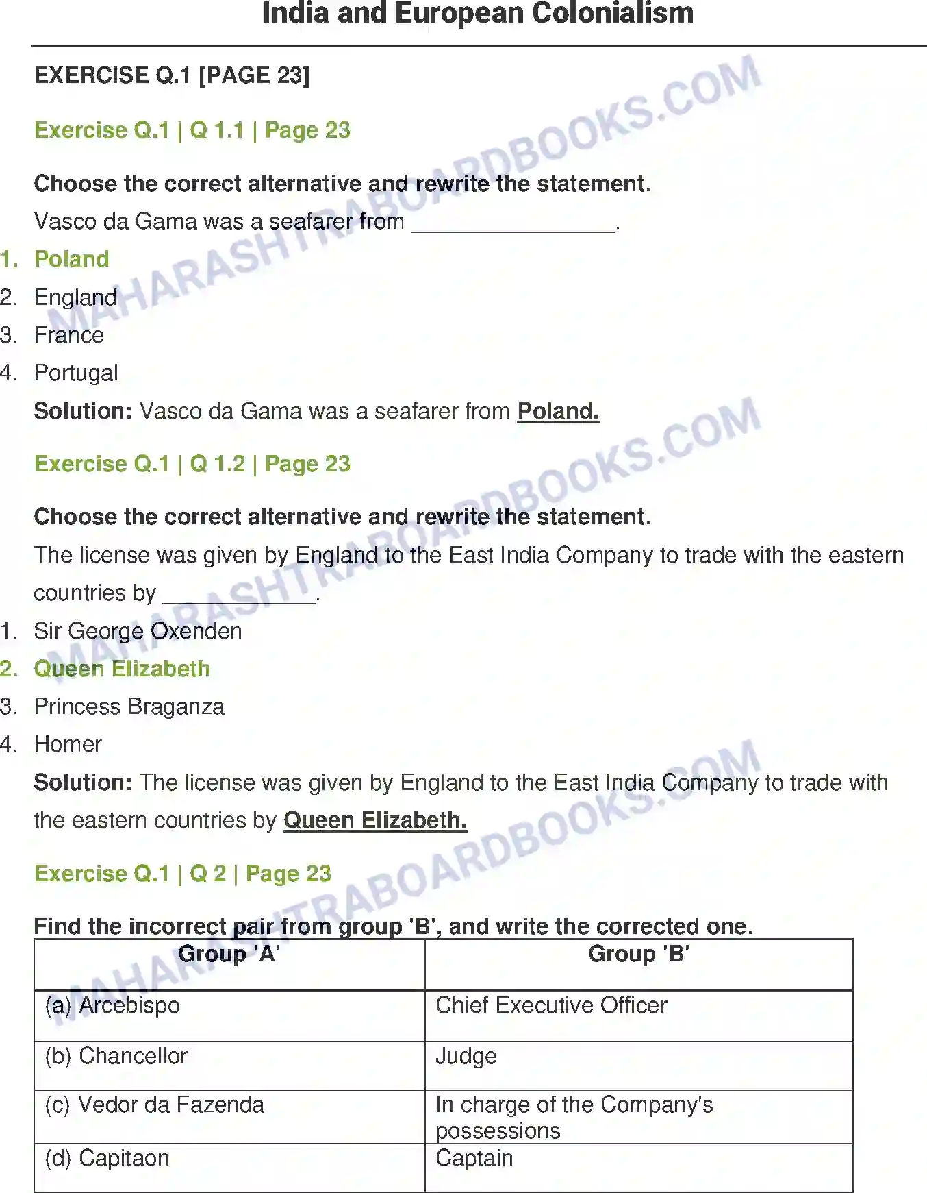 Maharashtra Board Solution Class-12 History India and European Colonialism Image 1