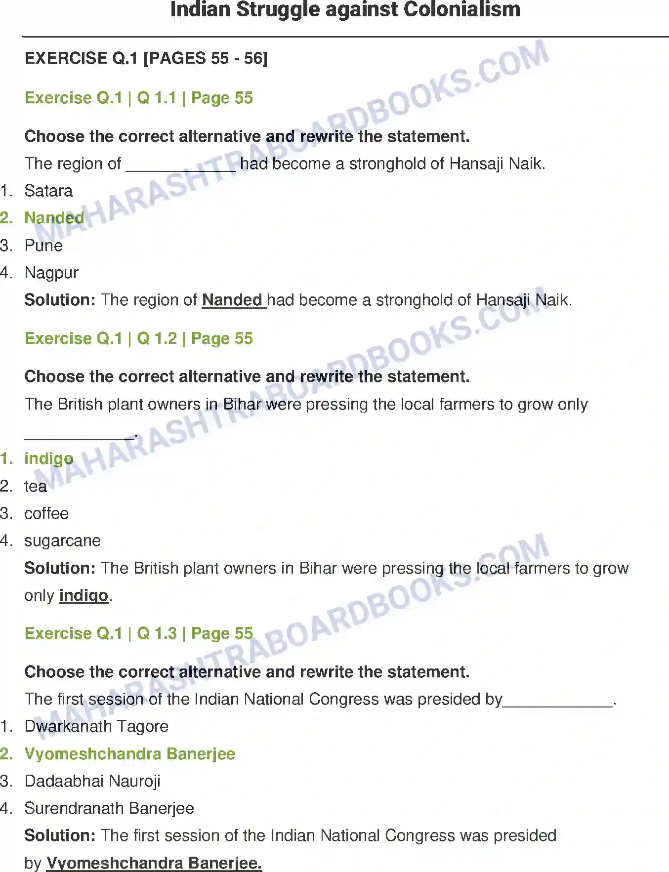 Maharashtra Board Solution Class-12 History Indian Struggle against Colonialism Image 1