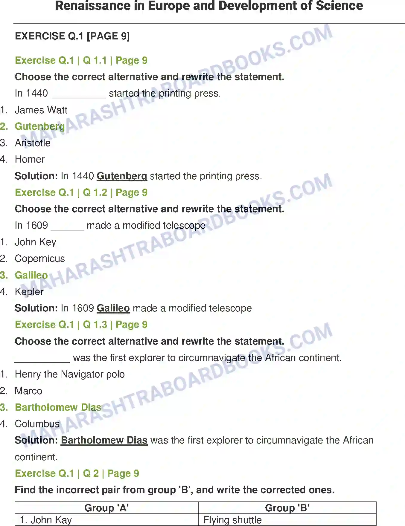 Maharashtra Board Solution class-12 History Renaissance in Europe and Development of Science Image 1