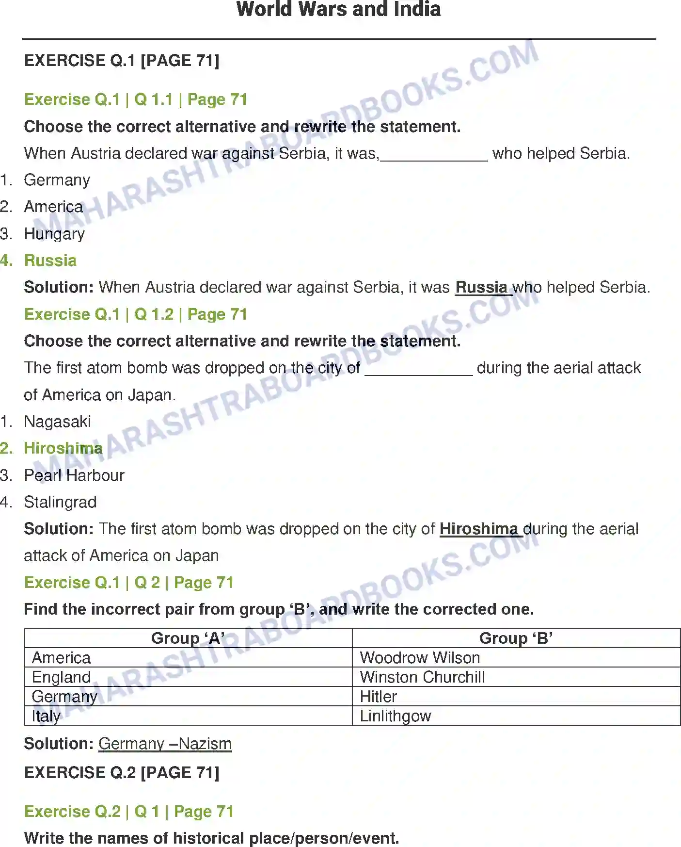Maharashtra Board Solution class-12 History World Wars and India Image 1