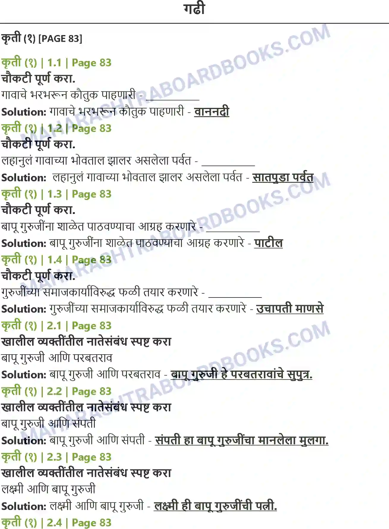 Maharashtra Board Solution Class-12 Marathi 0गढी Image 1