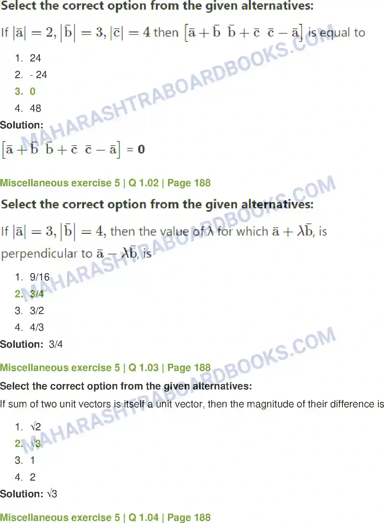 Maharashtra Board Solution Class-12 Mathematics+&+Statistics-1+(Arts+&+Science) Vectors Image 76