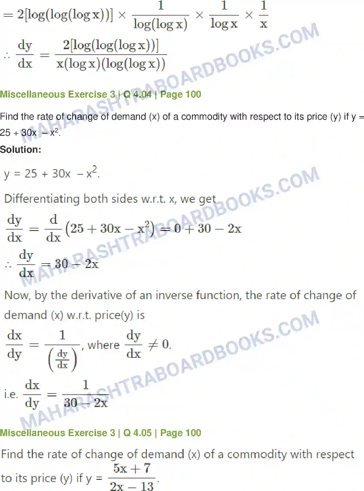 Maharashtra Board Solution Class-12 Mathematics+&+Statistics-1+(Commerce) Differentiation Image 60