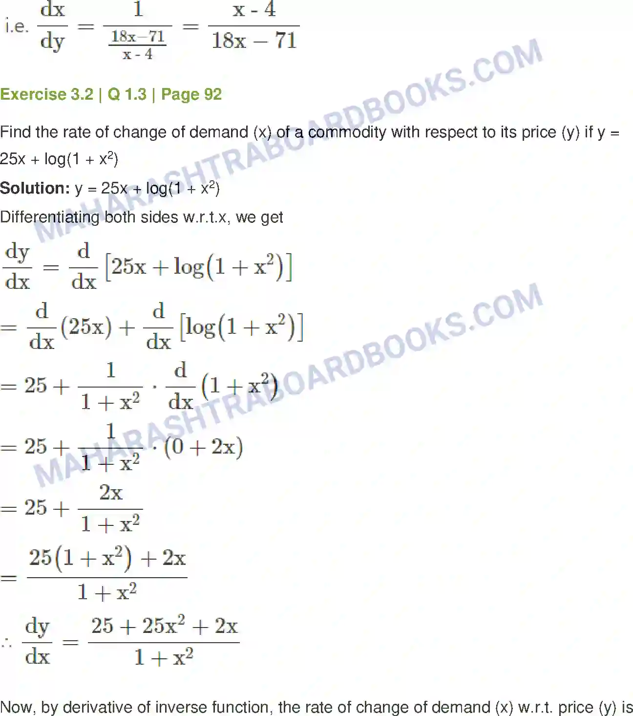 Maharashtra Board Solution Class-12 Mathematics+&+Statistics-1+(Commerce) Differentiation Image 8