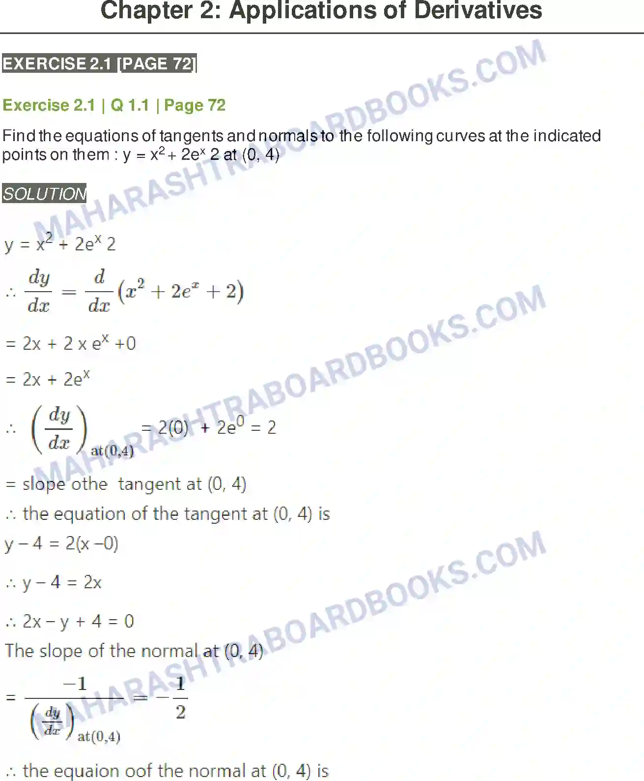 Maharashtra Board Solution Class-12 Mathematics+&+Statistics-2+(Arts+&+Science) Applications of Derivatives Image 1