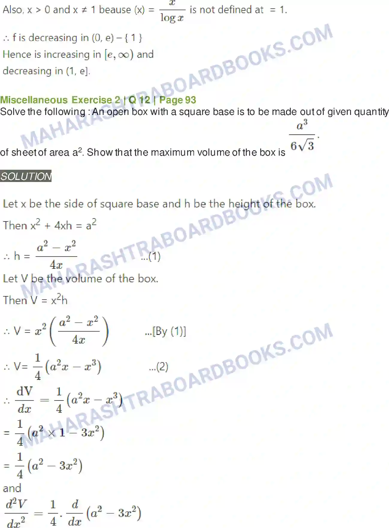 Maharashtra Board Solution Class-12 Mathematics+&+Statistics-2+(Arts+&+Science) Applications of Derivatives Image 133