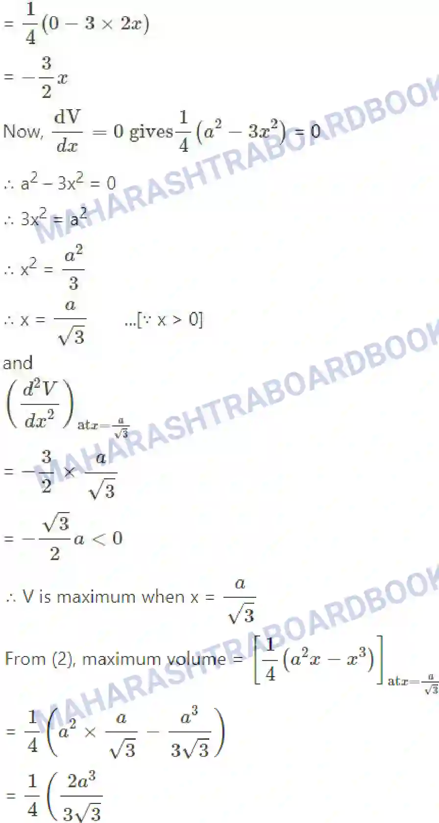 Maharashtra Board Solution Class-12 Mathematics+&+Statistics-2+(Arts+&+Science) Applications of Derivatives Image 134