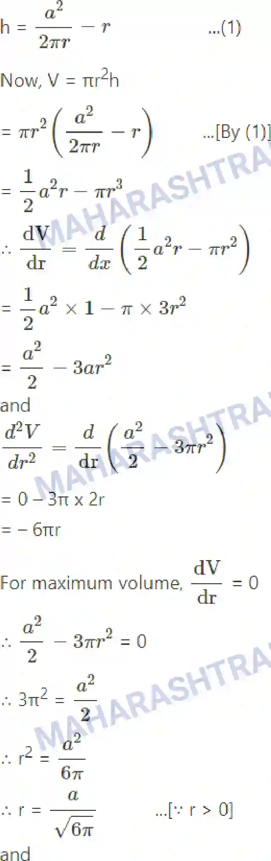 Maharashtra Board Solution Class-12 Mathematics+&+Statistics-2+(Arts+&+Science) Applications of Derivatives Image 137