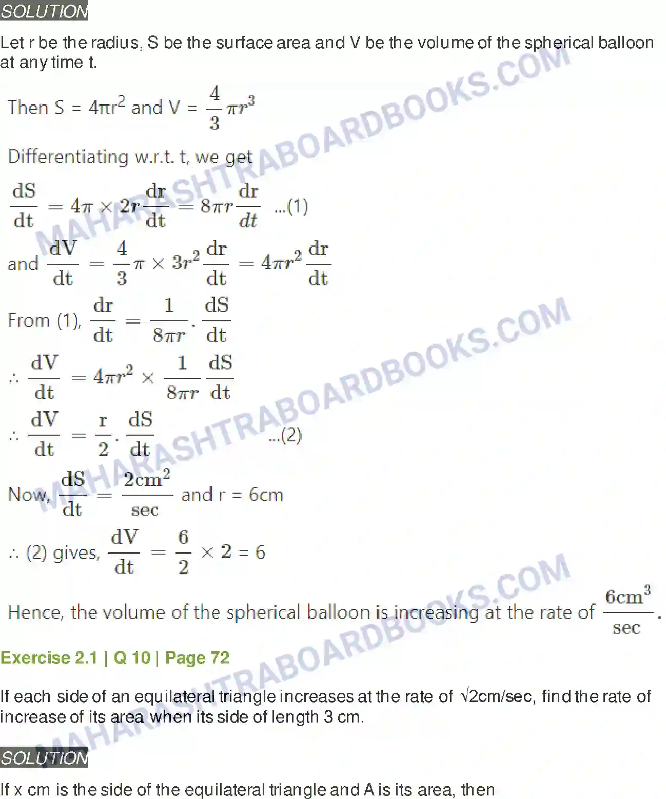 Maharashtra Board Solution Class-12 Mathematics+&+Statistics-2+(Arts+&+Science) Applications of Derivatives Image 21