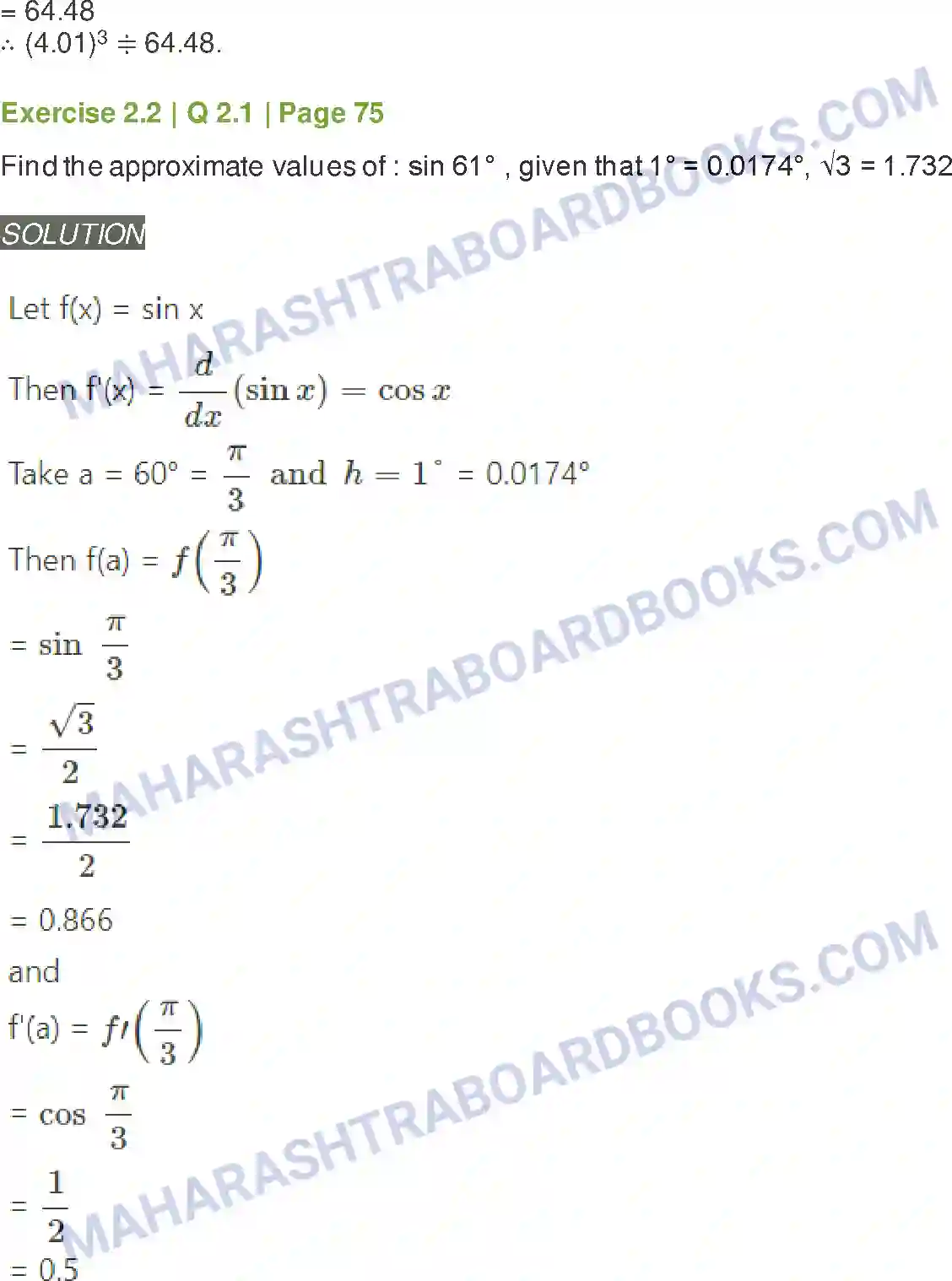 Maharashtra Board Solution Class-12 Mathematics+&+Statistics-2+(Arts+&+Science) Applications of Derivatives Image 32