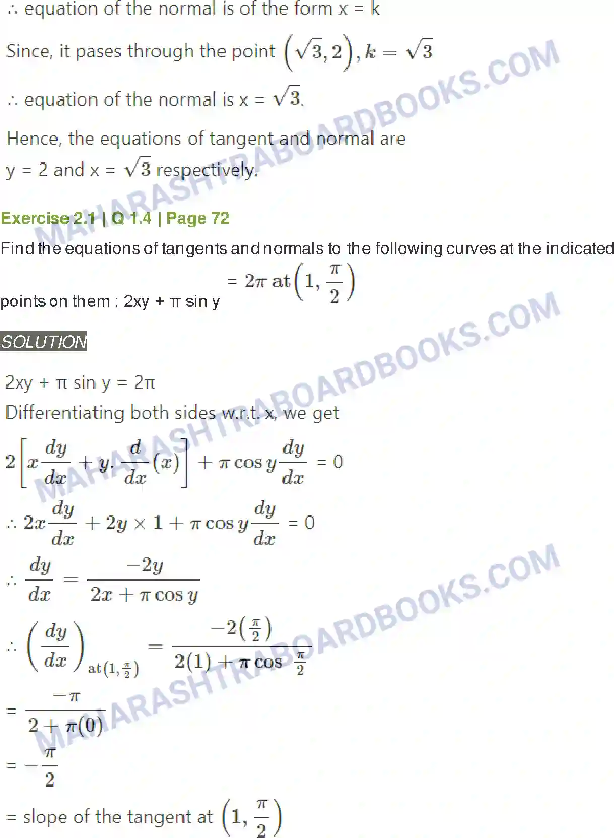 Maharashtra Board Solution Class-12 Mathematics+&+Statistics-2+(Arts+&+Science) Applications of Derivatives Image 5