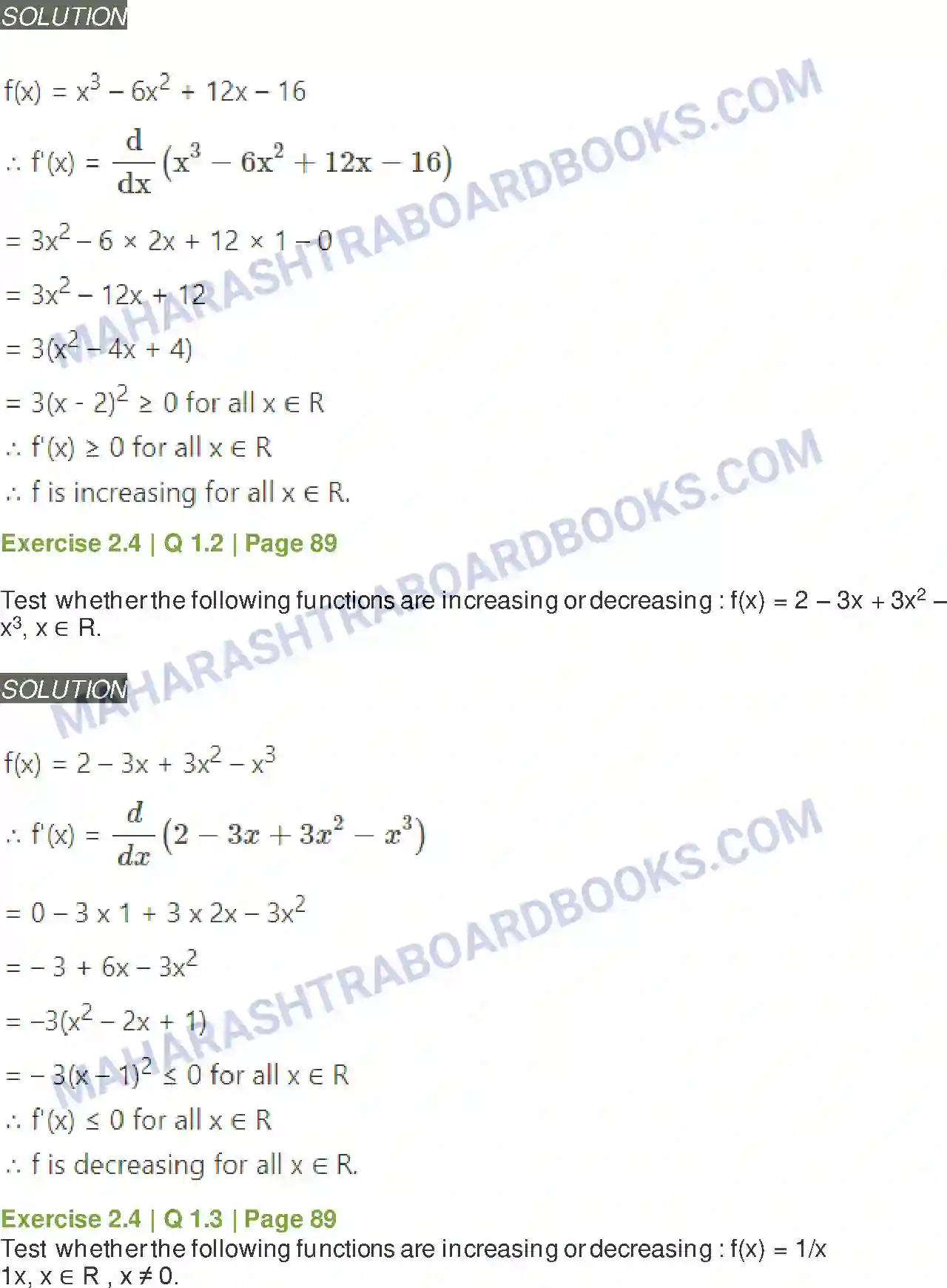 Maharashtra Board Solution Class-12 Mathematics+&+Statistics-2+(Arts+&+Science) Applications of Derivatives Image 65