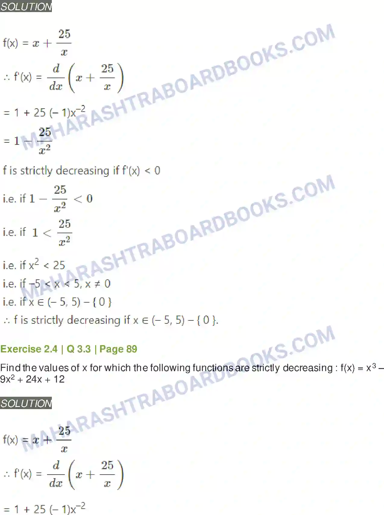 Maharashtra Board Solution Class-12 Mathematics+&+Statistics-2+(Arts+&+Science) Applications of Derivatives Image 70